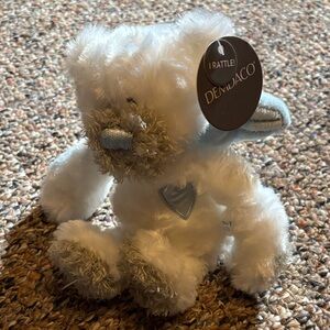 Demdaco Fluffy White and Gray Plush Rattle